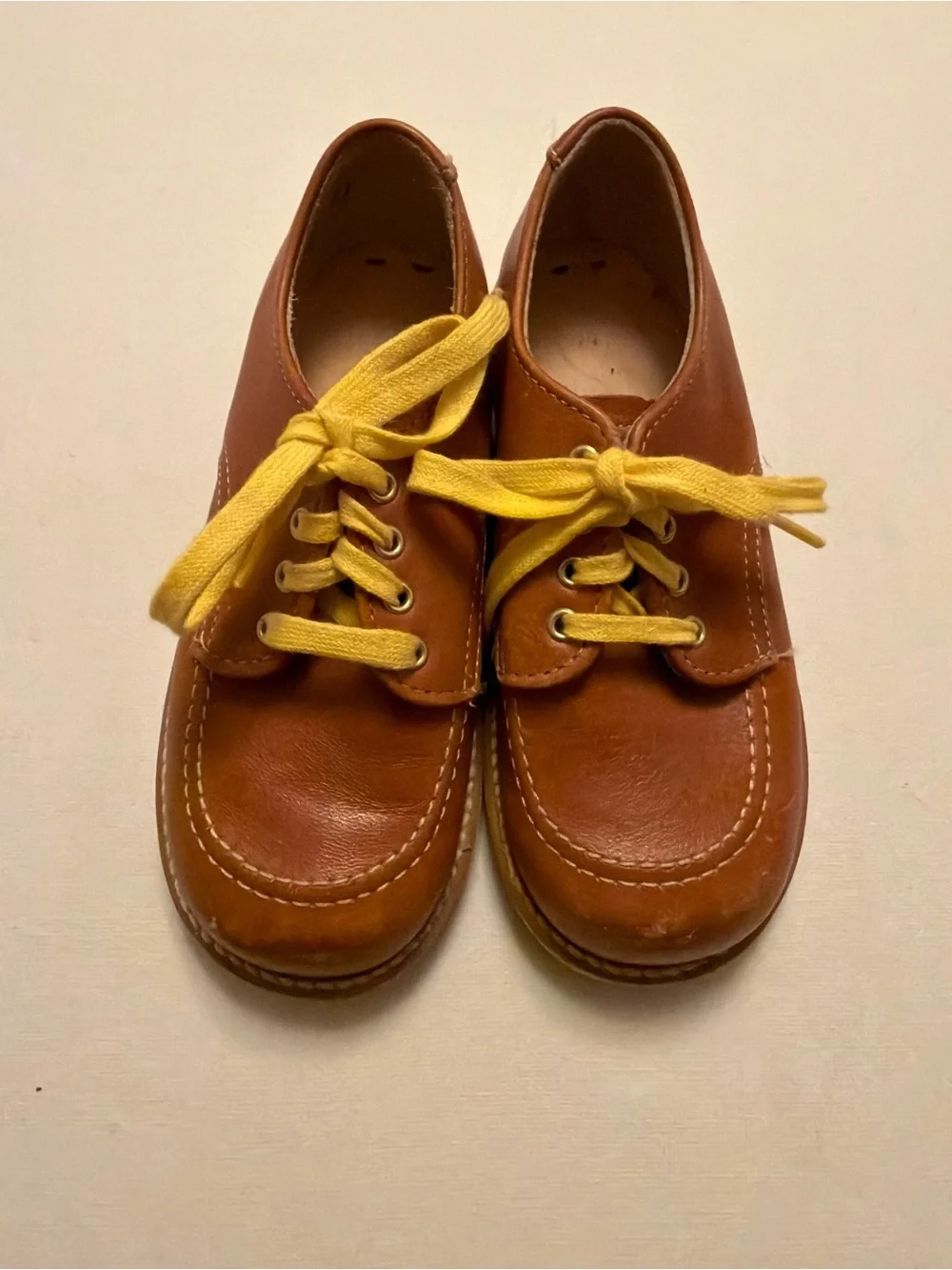 Kids Brown Leather Lace-Up Shoes with Yellow Laces